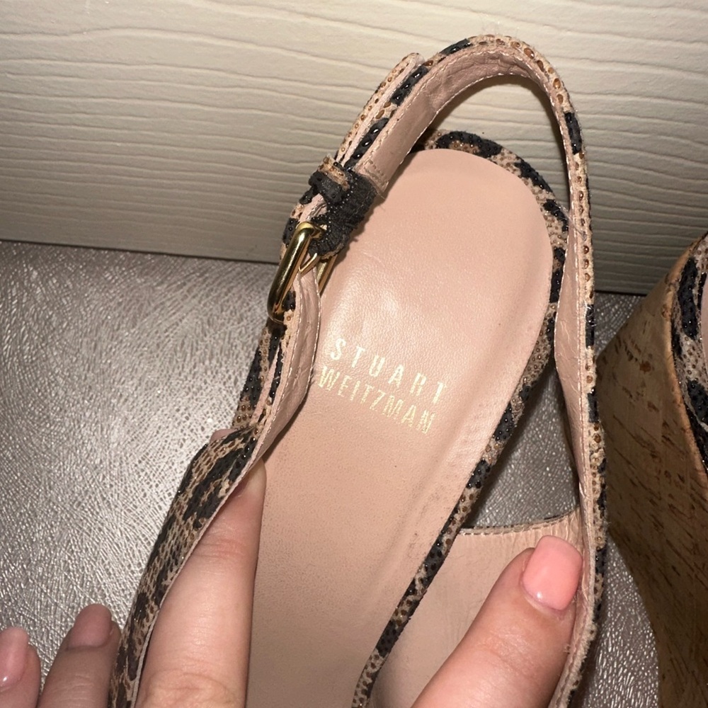 Stuart Weitzman Leopard Print Slingback Wedges 10 summer vacation Y2K style - Picture 5 of 13